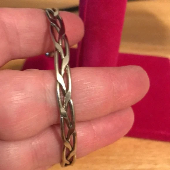 Braided silver tone cuff bracelet - Picture 2 of 7